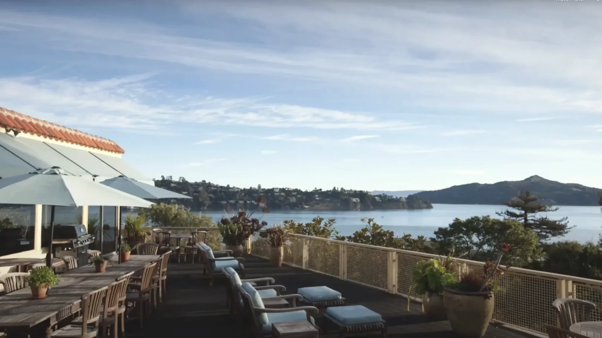 Outdoor terrace overlooking the bay at Alta Mira Recovery in Sausalito