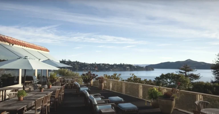 Outdoor terrace overlooking the bay at Alta Mira Recovery in Sausalito