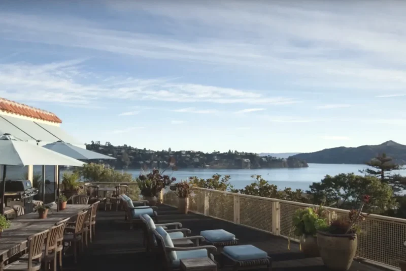 Outdoor terrace overlooking the bay at Alta Mira Recovery in Sausalito