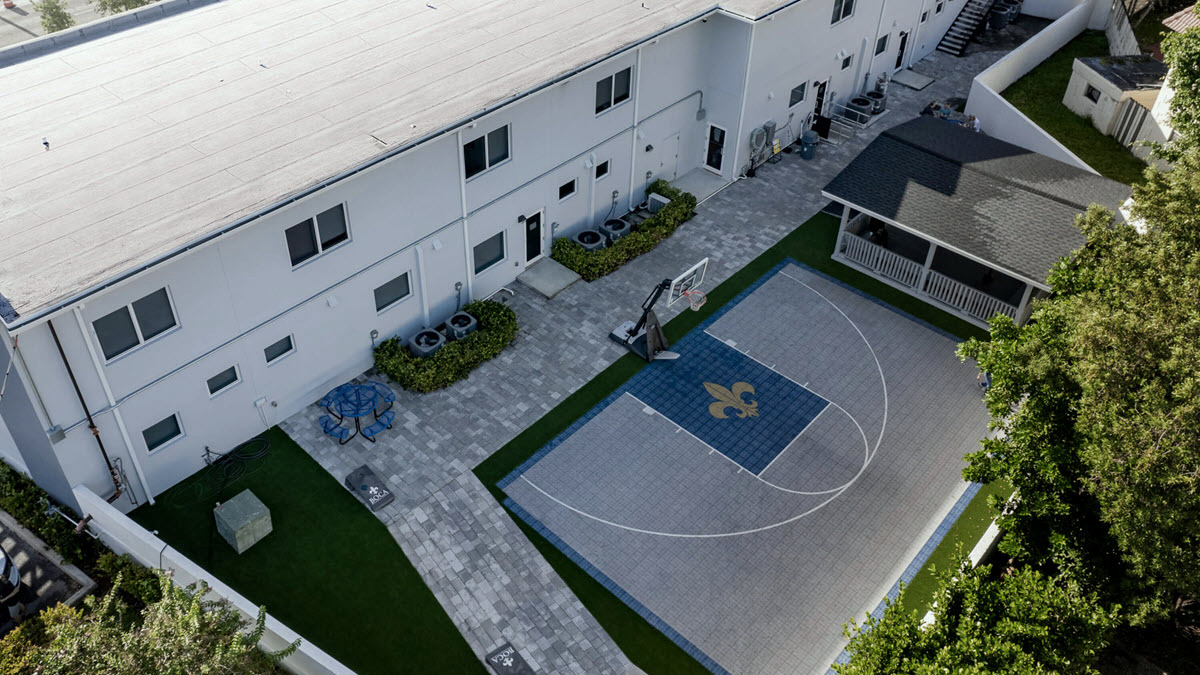 Aerial view of the basketball courtyard at Boca Recovery Center in Pompano Beach