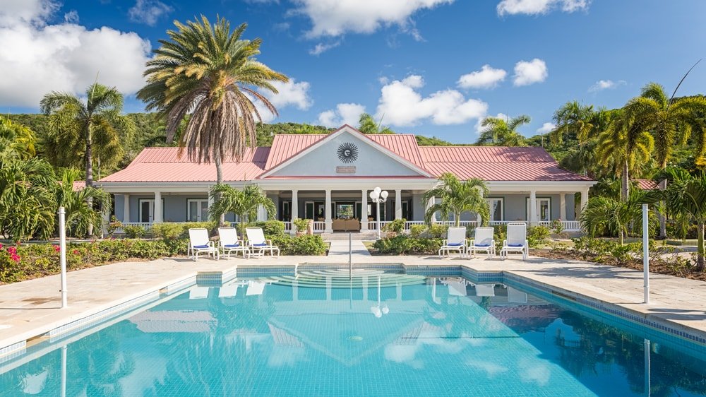 Pool and main building at Crossroads Centre Antigua