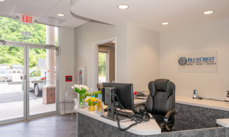 Reception area at BlueCrest Recovery Center in Woodland Park, New Jersey