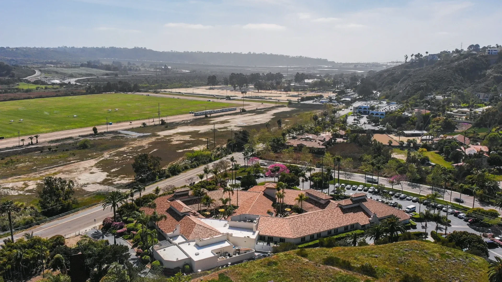 Aerial view of Casa Palmera's residential and detox campus in Del Mar, California