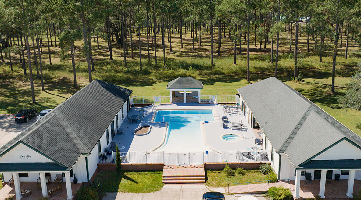 Building and swimming pool at Honey Lake Clinic in Florida
