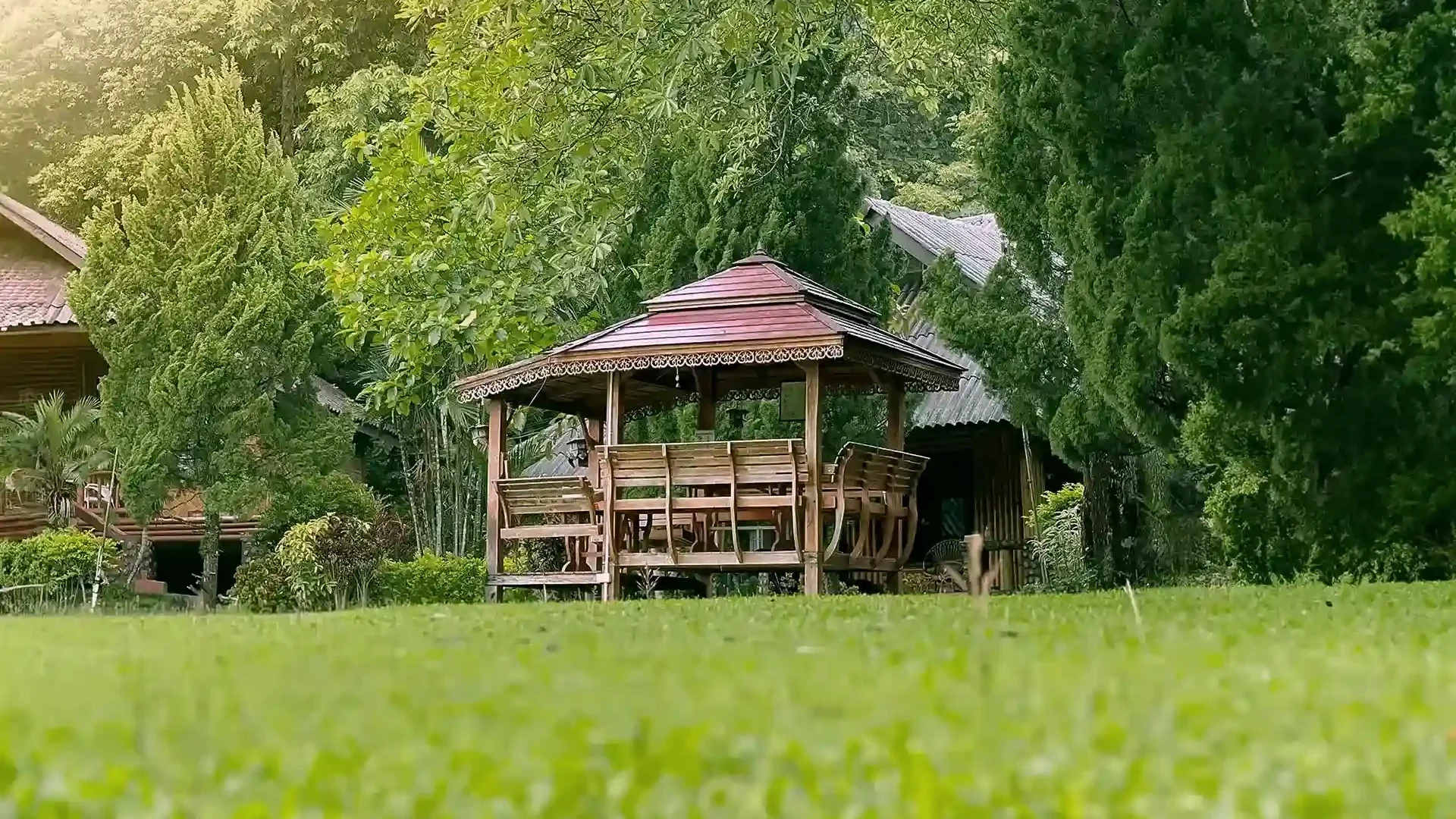 Open pavilion and gardens at Siam Rehab in Chiang Rai, Thailand