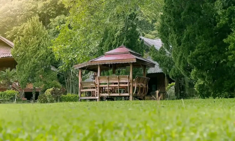 Open pavilion and gardens at Siam Rehab in Chiang Rai, Thailand