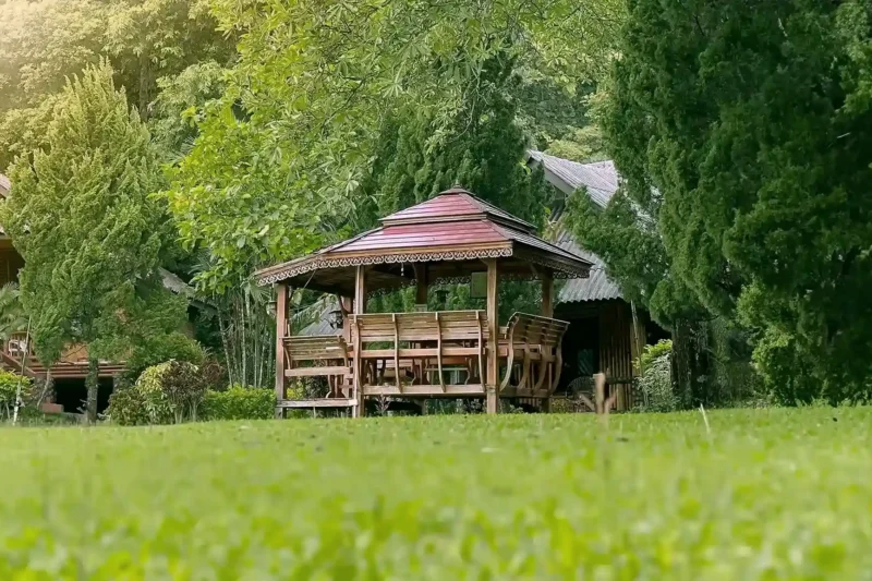 Open pavilion and gardens at Siam Rehab in Chiang Rai, Thailand