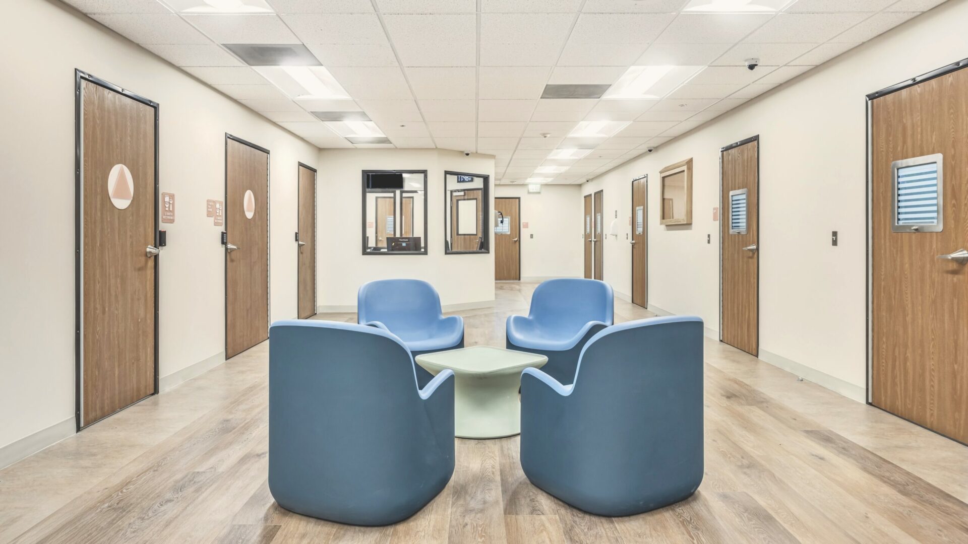 Secure patient-area seating at Ocean View Psychiatric Health Facility in Long Beach