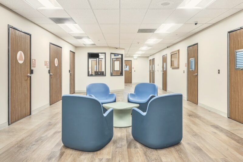 Secure patient-area seating at Ocean View Psychiatric Health Facility in Long Beach