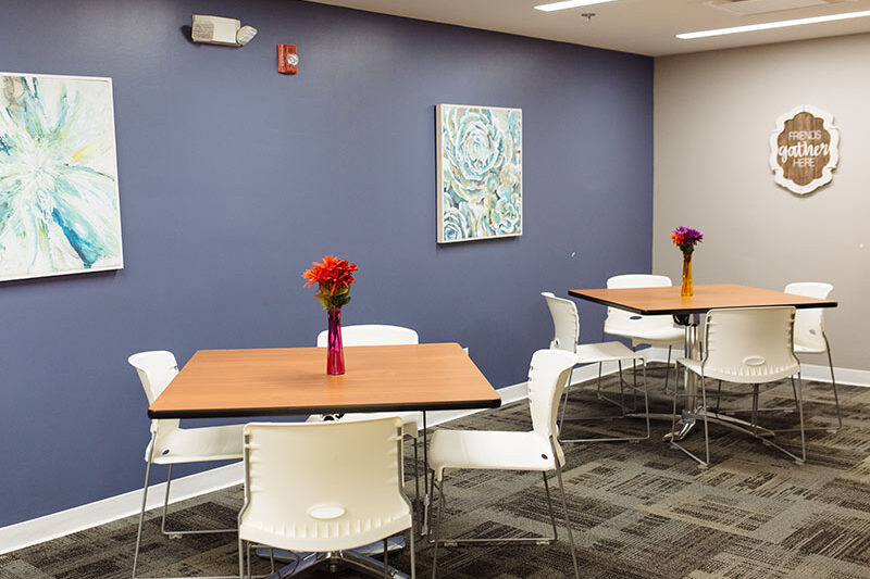 Dining area at the former Timberline Knolls campus in Lemont, Illinois