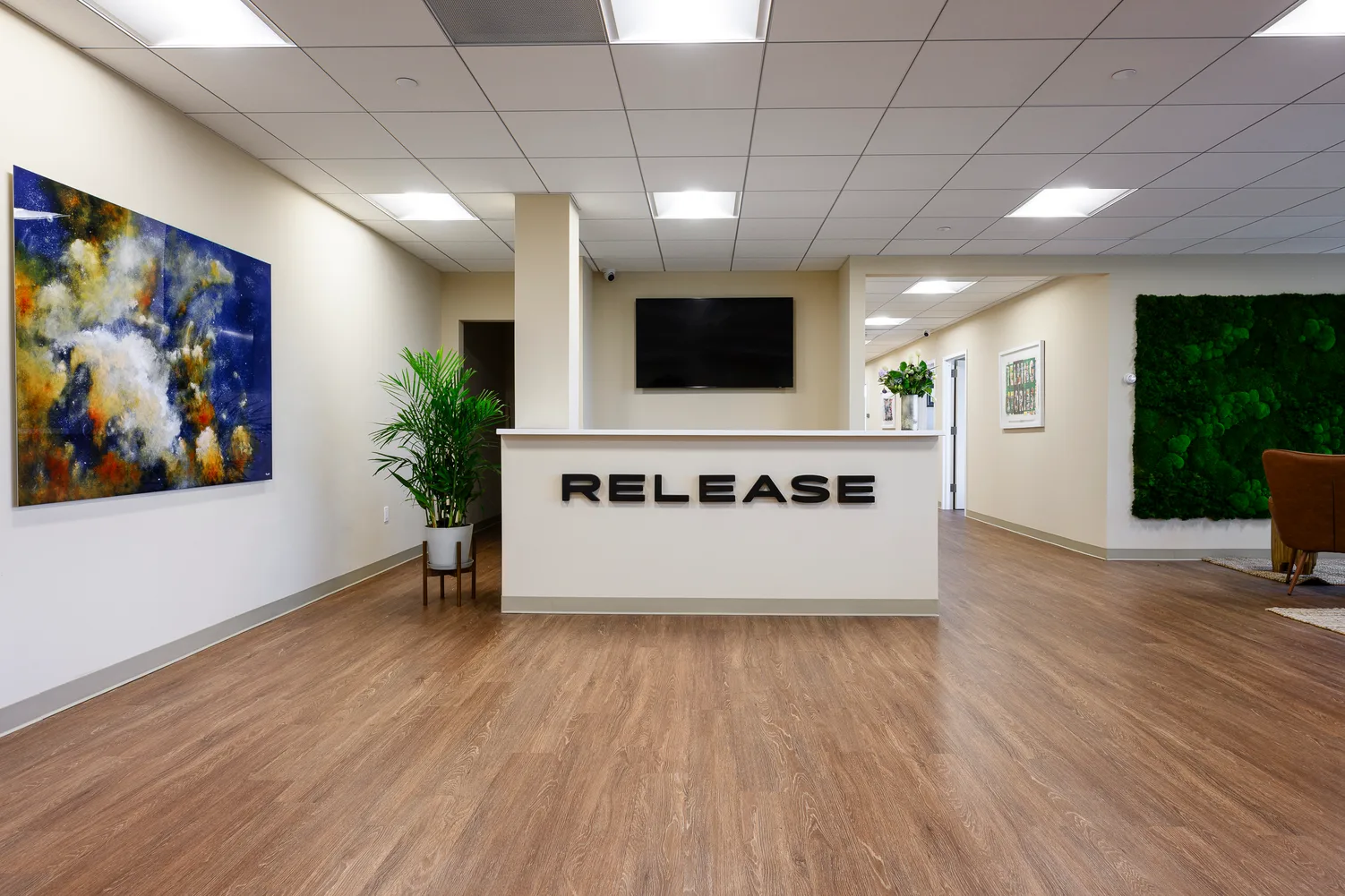 Release Recovery Westchester reception area with branded front desk