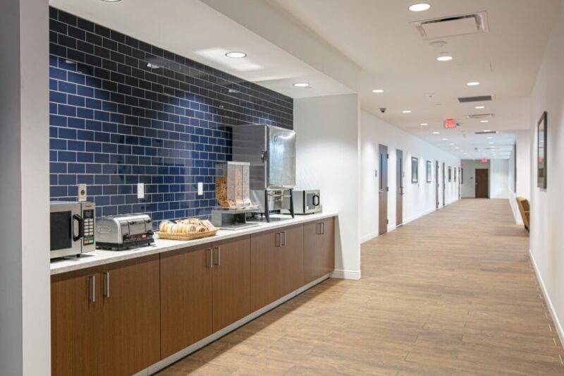 Refreshment area and corridor at the Harris House treatment center in St. Charles, Missouri