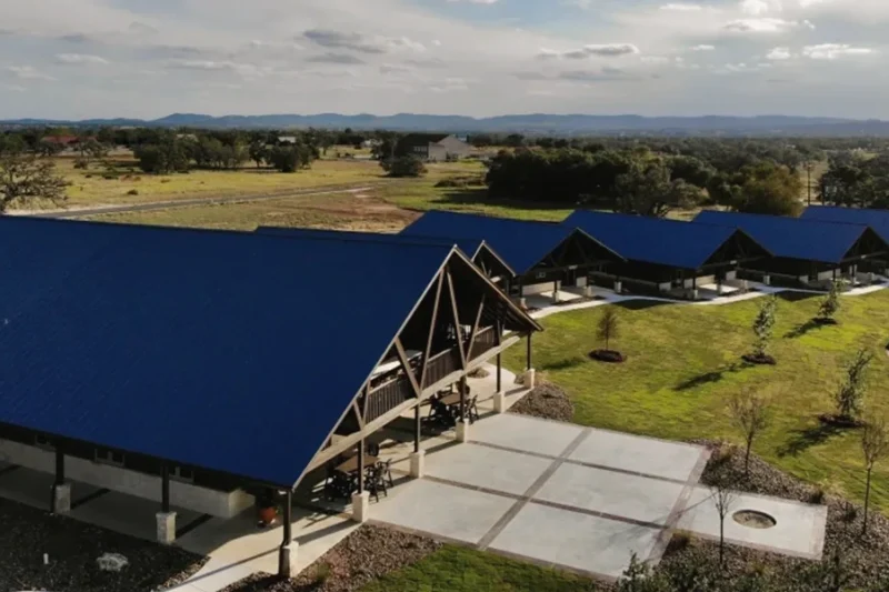 Aerial view of buildings at the Warriors Heart Texas lakeside campus