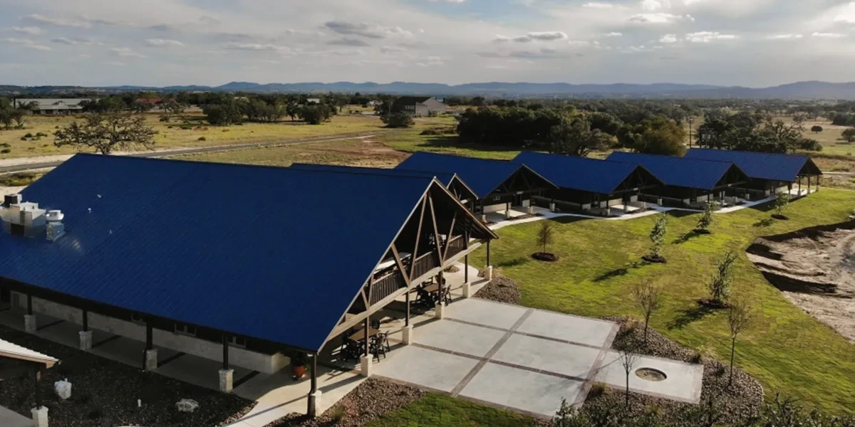 Aerial view of buildings at the Warriors Heart Texas lakeside campus