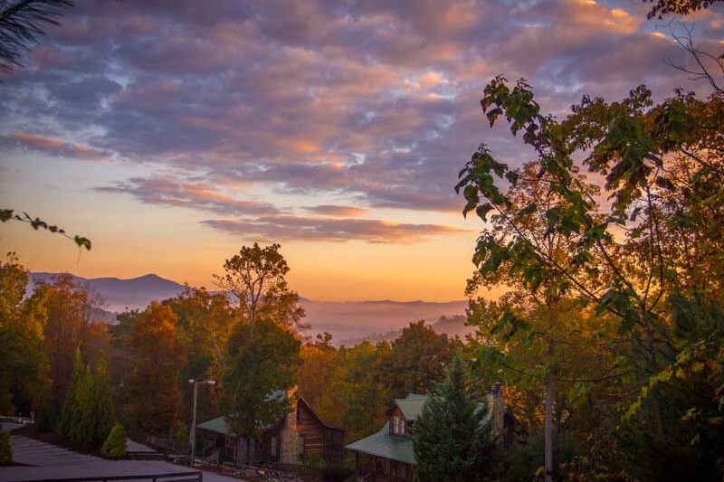 Black Bear Lodge campus at sunset in Sautee Nacoochee, Georgia