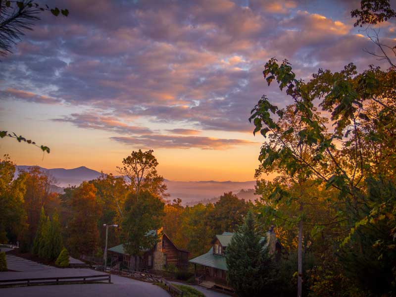 Black Bear Lodge campus at sunset in Sautee Nacoochee, Georgia