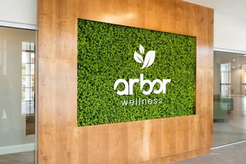 Branded reception wall at Arbor Wellness in Brentwood, Tennessee