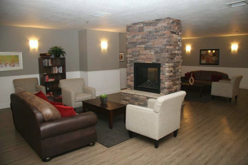 Lounge with fireplace at Recovery Ways Brunswick Place residential center