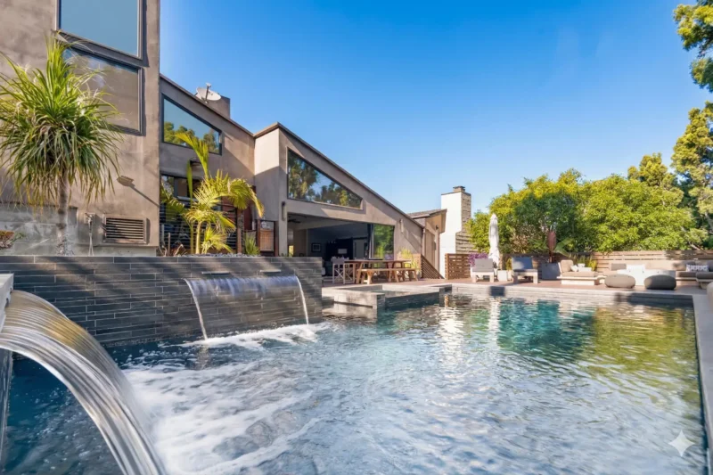 Pool and residence at Amend Treatment Wildlife House in Malibu