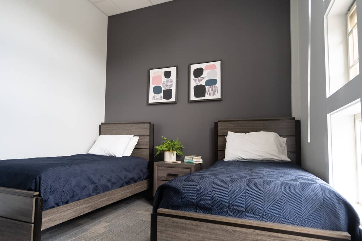 Residential bedroom at Pine Tree Recovery Center in Portland, Maine