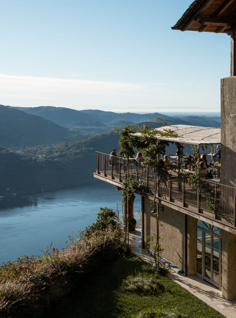Mandali Retreat Center terrace overlooking Lake Orta in northern Italy