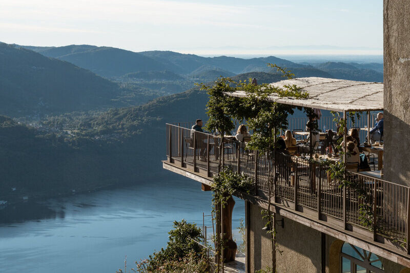 Mandali Retreat Center terrace overlooking Lake Orta in northern Italy