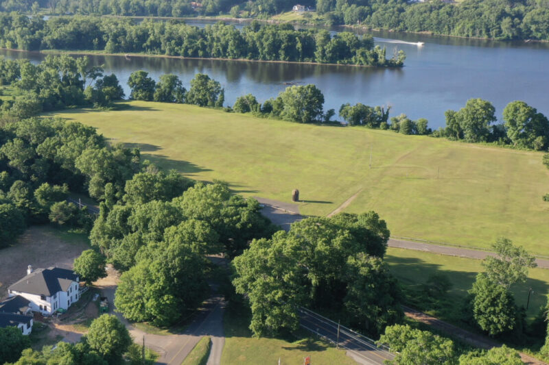 Aerial view of Paramount Wellness Retreat campus by the Connecticut River in Haddam, Connecticut