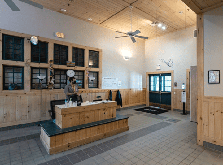 Reception area at Swift River in Cummington, Massachusetts