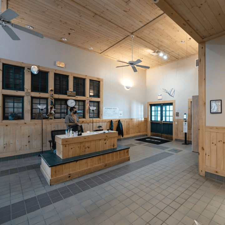 Reception area at Swift River in Cummington, Massachusetts