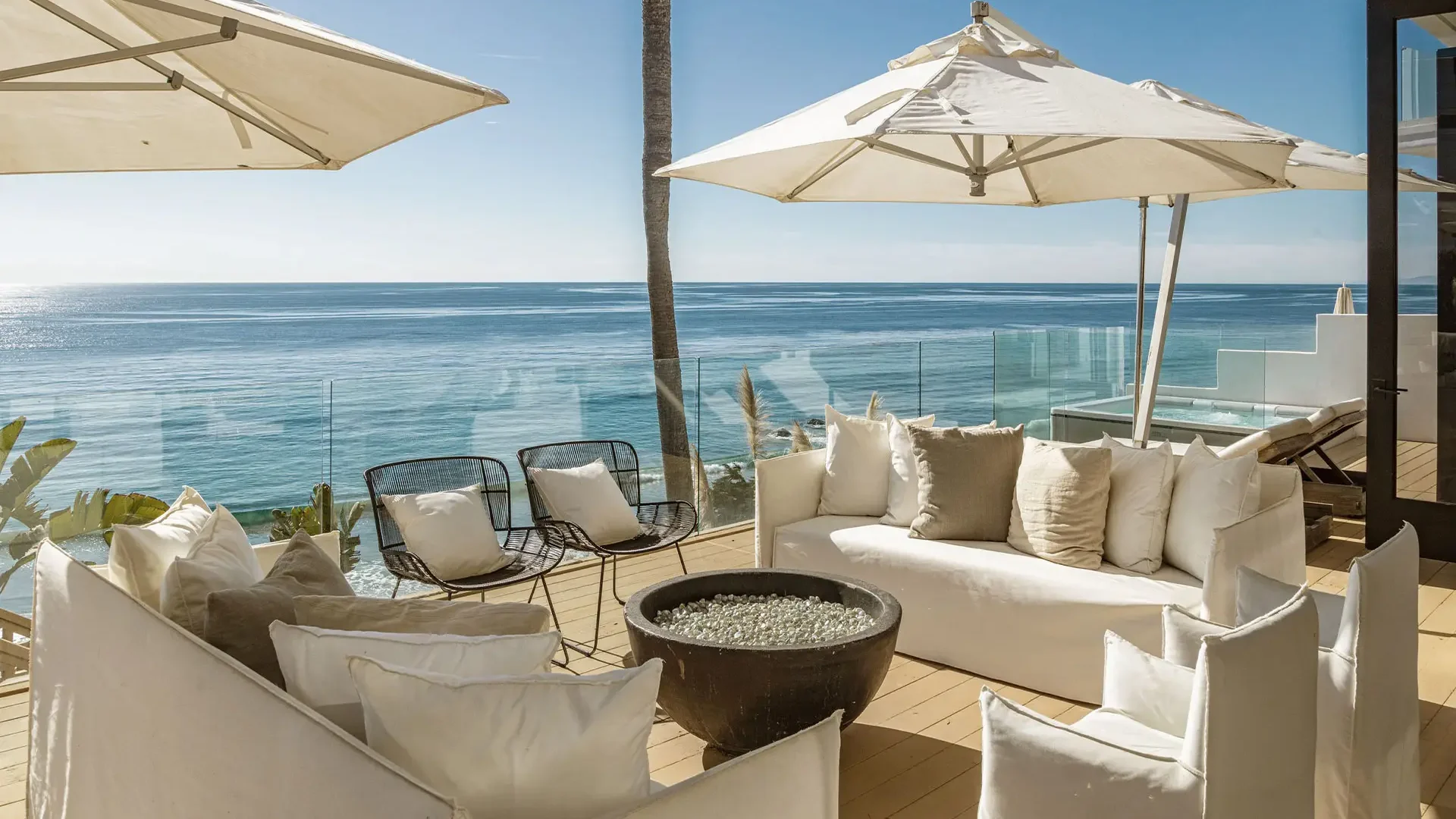 Oceanfront patio at Carrara Treatment’s Malibu Beach House
