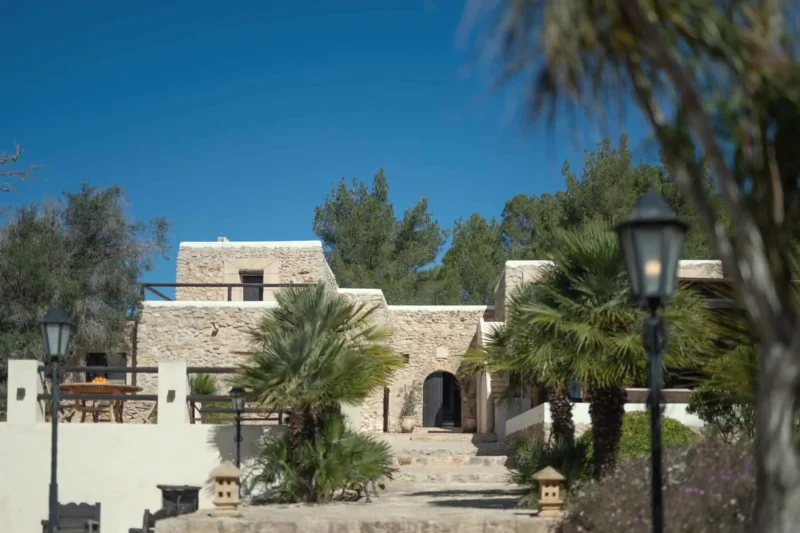 Stone main building and gardens at Ibiza Calm in Ibiza, Spain