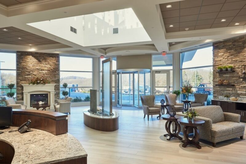 Lobby lounge inside Caron's Neag Medical Center in Pennsylvania