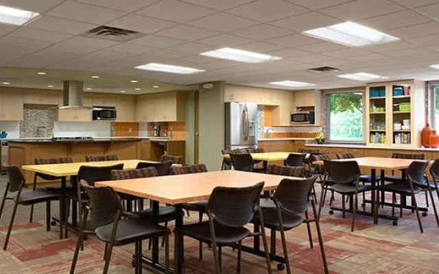 Community kitchen and dining room at The Emily Program's Anna Westin House in St. Paul