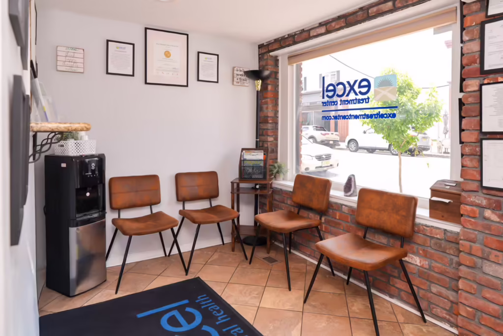 Branded waiting area at Excel Treatment Center in Dover, New Jersey
