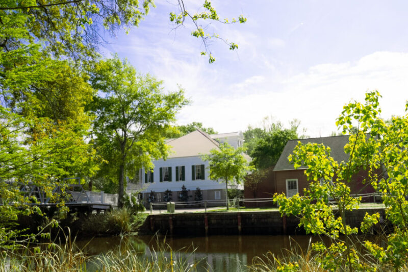 Bayou and residential buildings at The Grove Recovery Center's Ascension campus in Sorrento, Louisiana