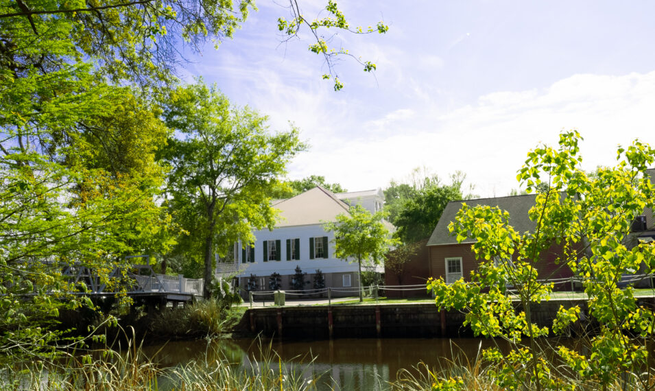 Bayou and residential buildings at The Grove Recovery Center's Ascension campus in Sorrento, Louisiana