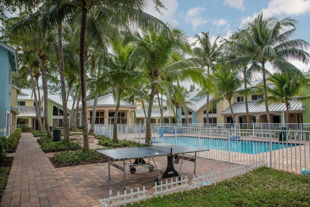 Pool courtyard at Lifeskills Deerfield Beach residential treatment campus
