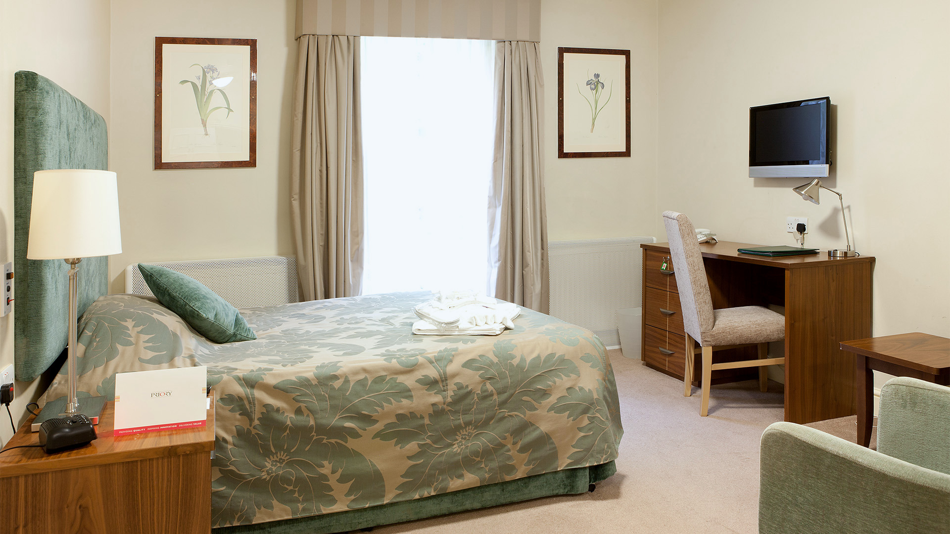 Bright private bedroom at Priory Hospital North London