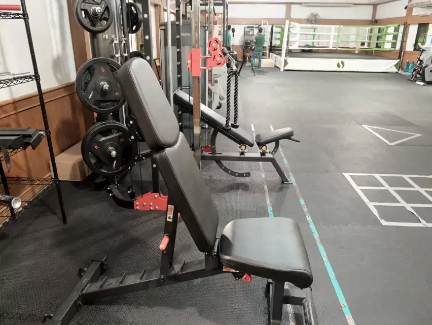 Fitness gym and boxing ring at Siam Rehab in Chiang Rai, Thailand