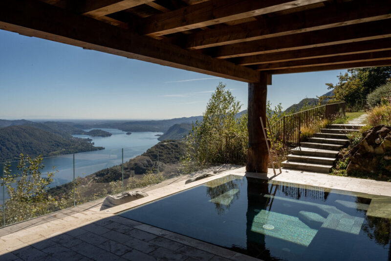 Indoor pool at Mandali Retreat Center overlooking the Italian Alps