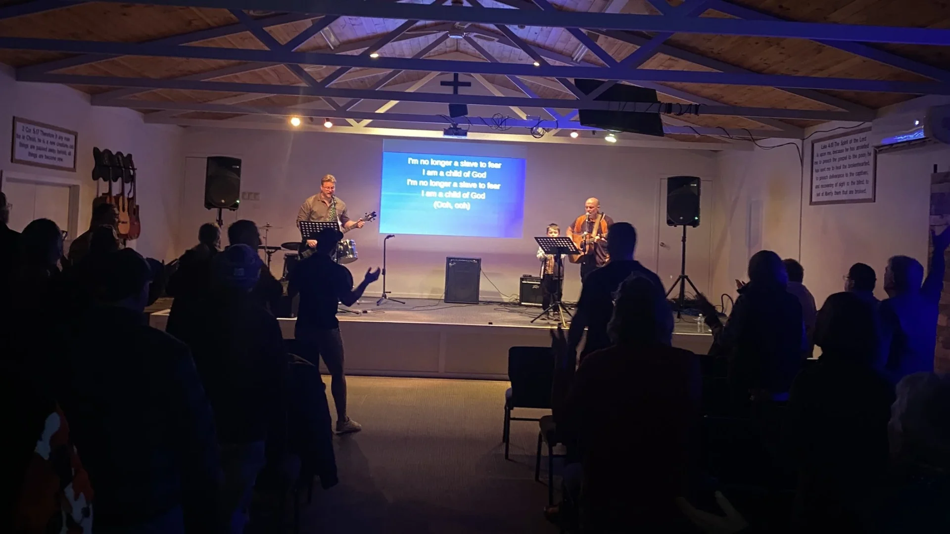 Speaker and attendees at a Teen Challenge Victoria chapel event