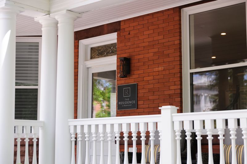 Entrance porch and name plaque at The Residence at Homewood in Guelph